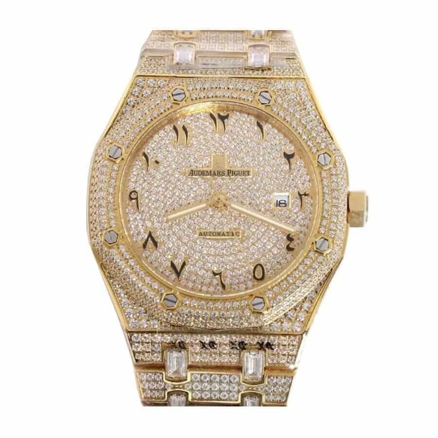 audemars-piguet-royal-oak-selfwinding-ap160sf295-yellow-gold-iced-out-diamond-dial-replica Audemars Piguet AP160SF295 Gold Diamond Replica - Image 1